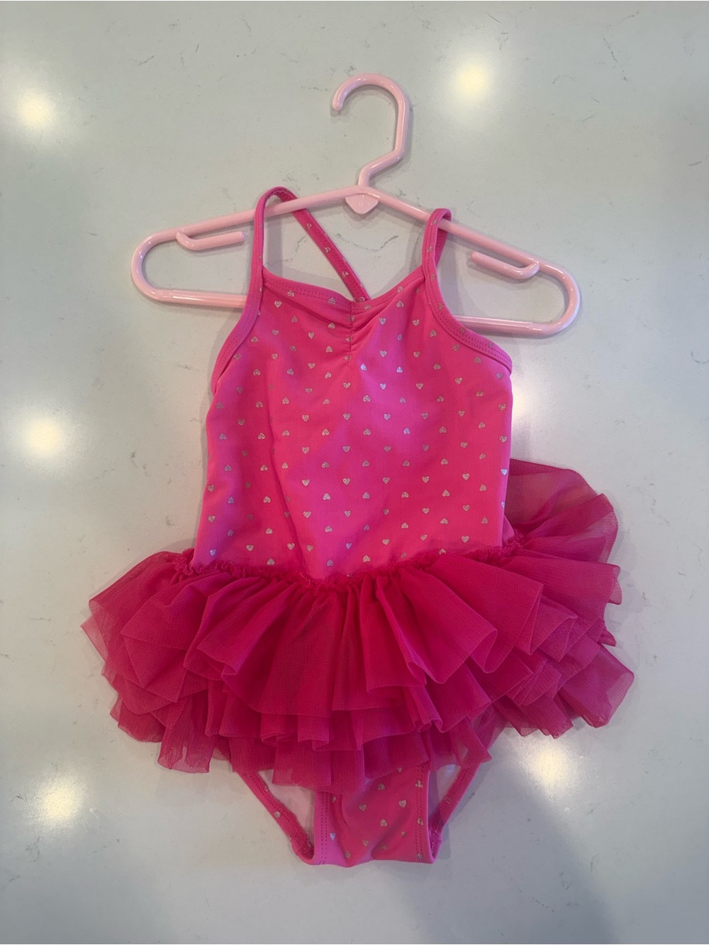 Circo Hot Pink Tutu Leotard Swim with Silver Heart Accents
